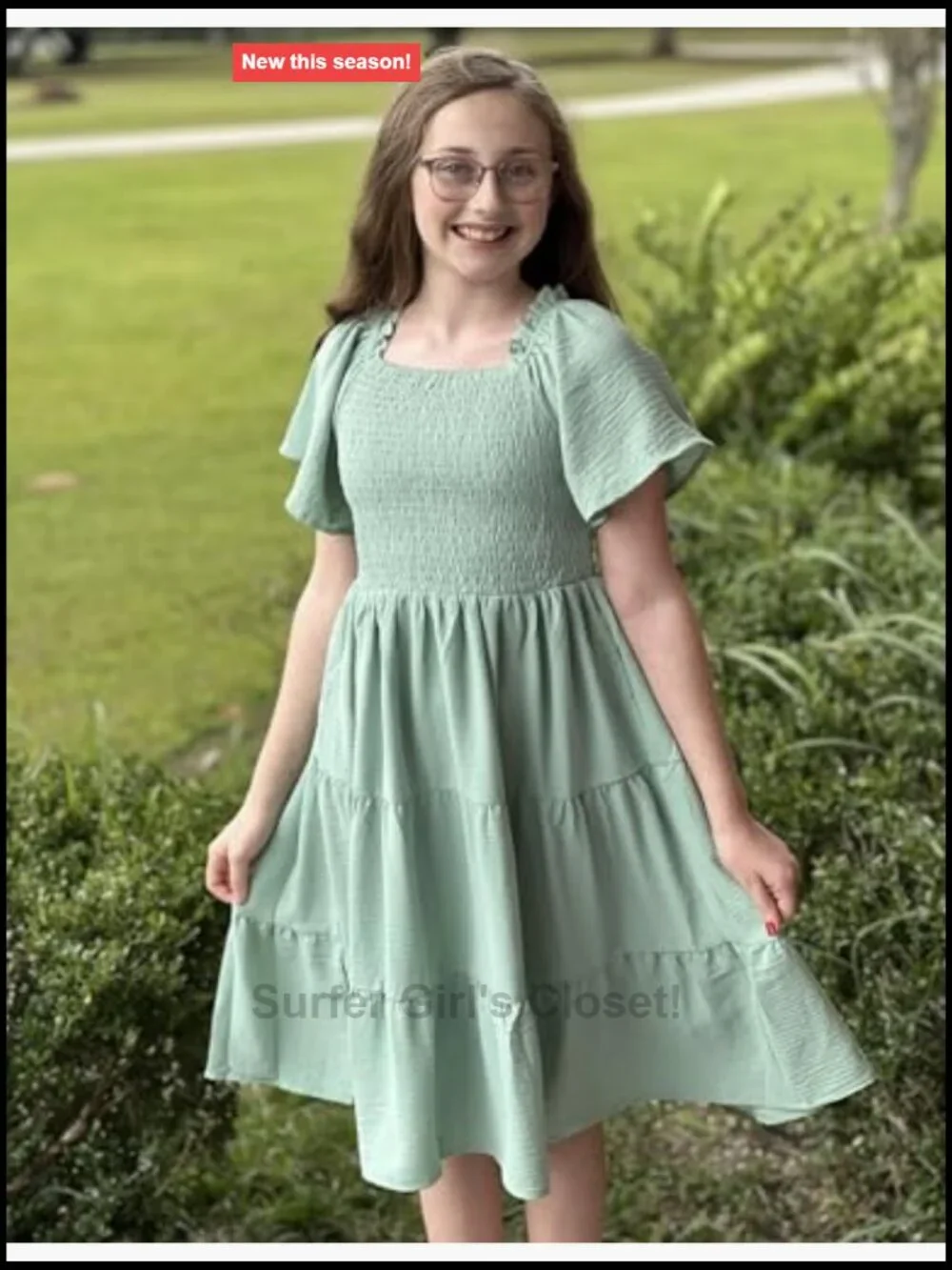 Girls Summer Smocked Swing Flowy Midi Dress with Pockets